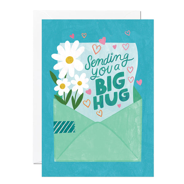 A thinking of you card with the words 'sending you a big hug'.