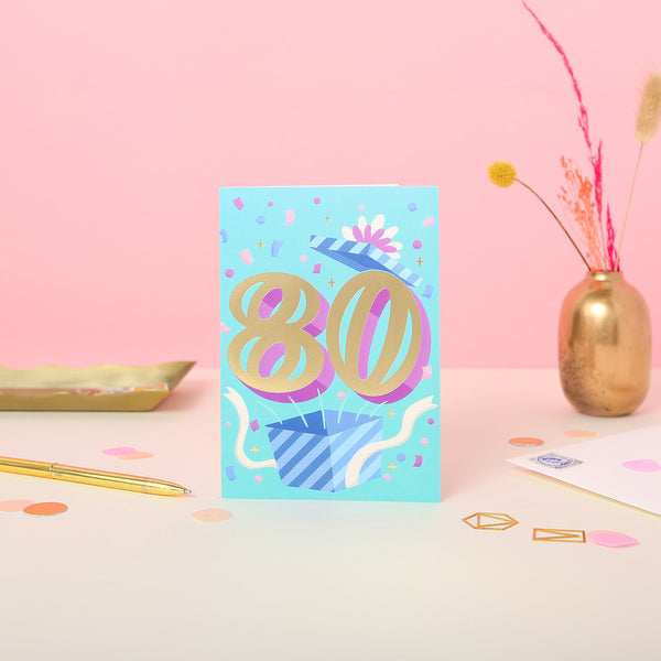 An 80th birthday card with gold foil.