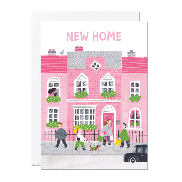 A new home card featuring an illustration of a townhouse.