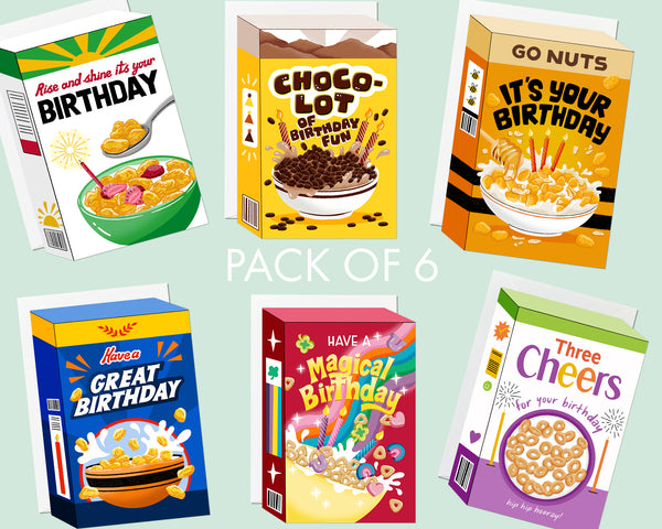 Cereal Birthday Cards Bundle (pack of 6)