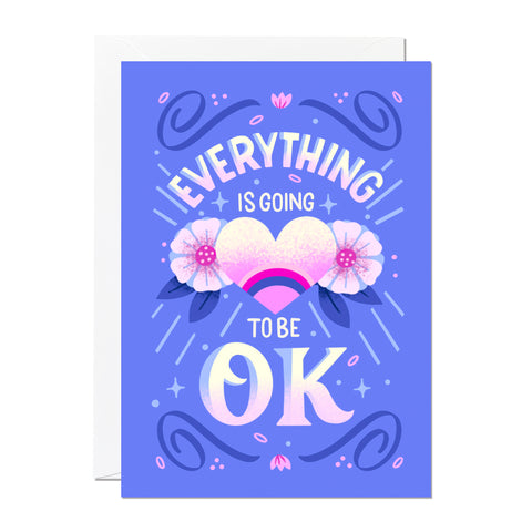 This thinking of you card says 'everything is going to be ok' and features hand lettering an illustration by artist Roselly Monegro.