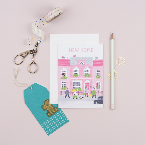 A new home card featuring an illustration of a townhouse.