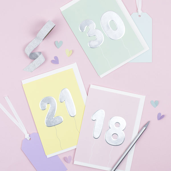 A collection of milestone birthday cards including 18th, 21st and 30th birthday cards